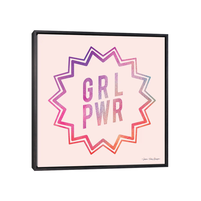 Girl Power II - impression d'art graphique, Toile avec cadre noir patiné, Pas de tapis, H 18 po x l 18 po x 1,5 po
