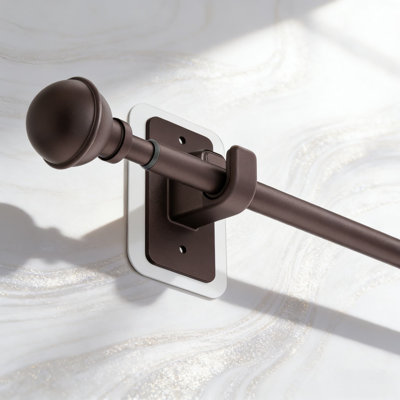 No Drill Curtain Rod With Adhesive Brackets, Adjustable Tension Rod For Windows 27 To 52 Inches, Damage-Free Installation For Renters, Bronze Finish
