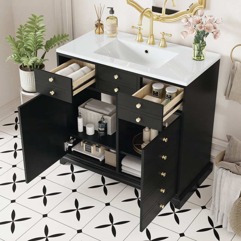 Meuble-lavabo 36 po avec lavabo, Noir