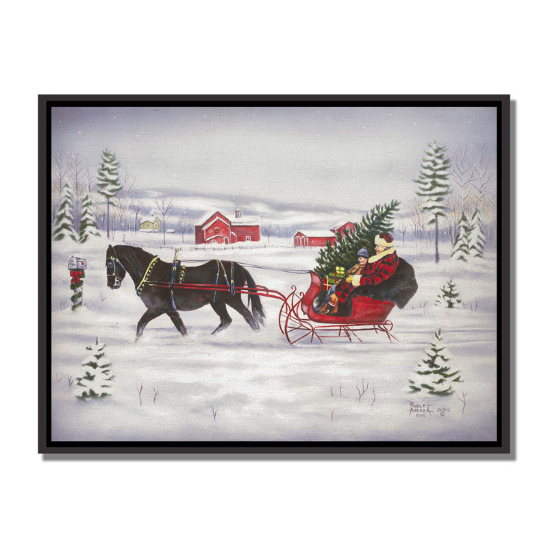«Sleigh Bells Ring» par Robert Andrea, Cadre noir, H 16,5 po x l 20,5 po x P 1,5 po