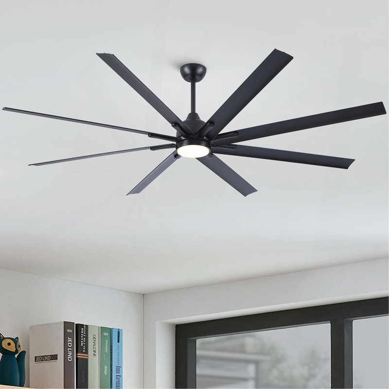 84 In Super Large Black Ceiling Fan With Remote Control 8 Blades, 84" Wide, Black, Black