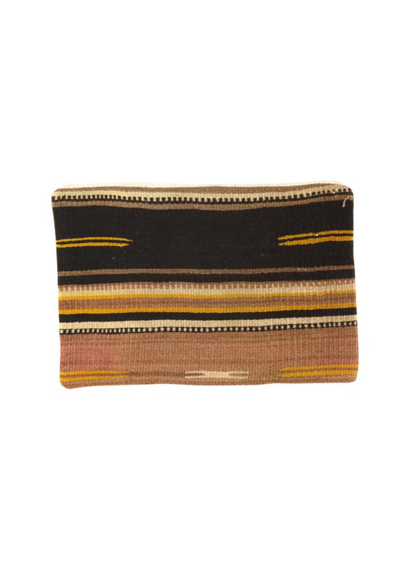 Vintage Hand Knotted K44 Pillow 16" x 24", Brown/Beige/Gold Striped