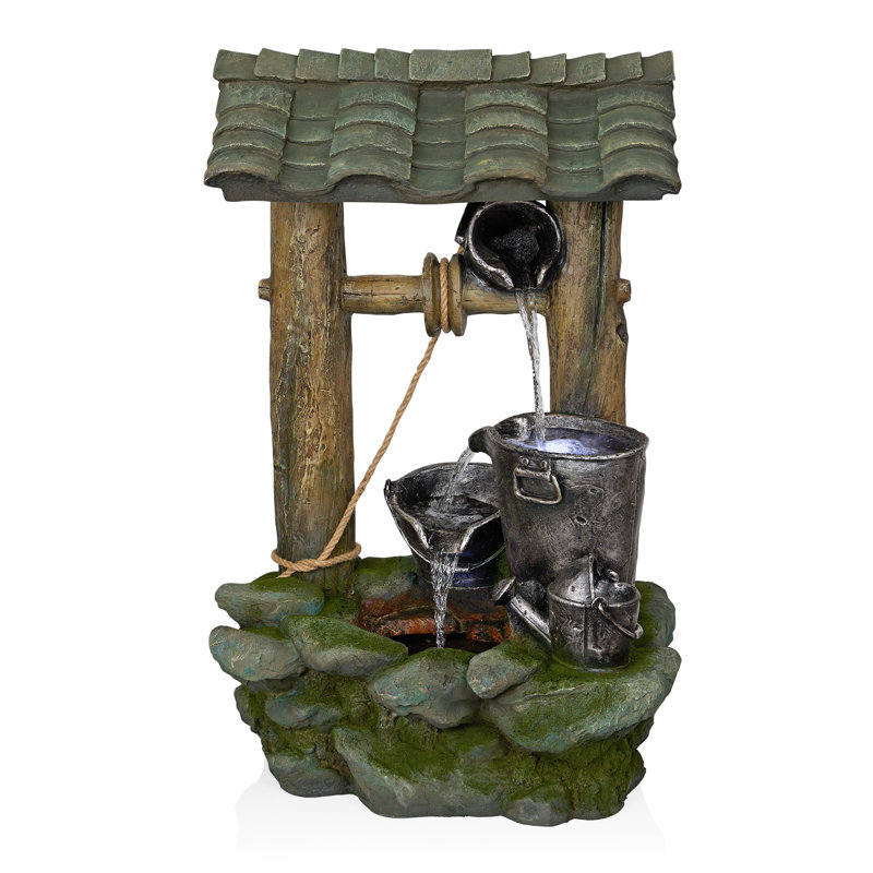 39"H Water Well Fountain with LED Lights for Patio