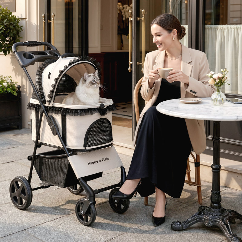 39''H 4-Wheel Foldable Pet Stroller for Small/Medium Dogs & Cats– 3-in-1 Convertible Design with Removable Carrier & One-Click Folding Mechanism