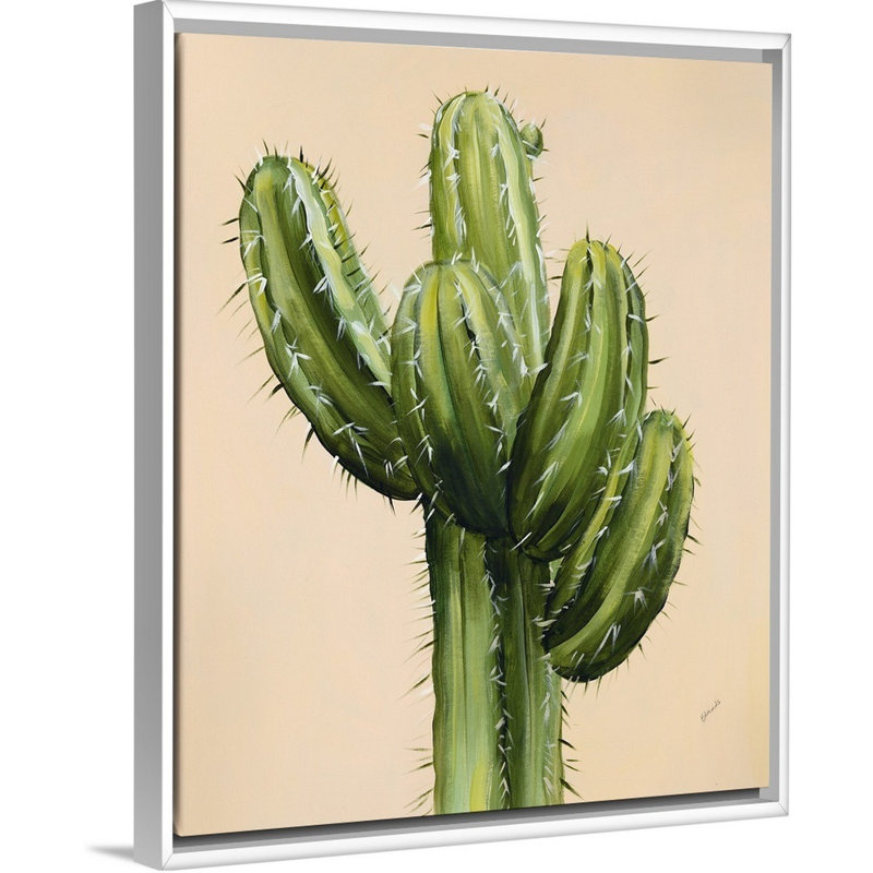 « couleur cactus ii », peinture sur toile, H 15,7 po x l 12,7 po x P 1,75 po, Cadre flottant blanc