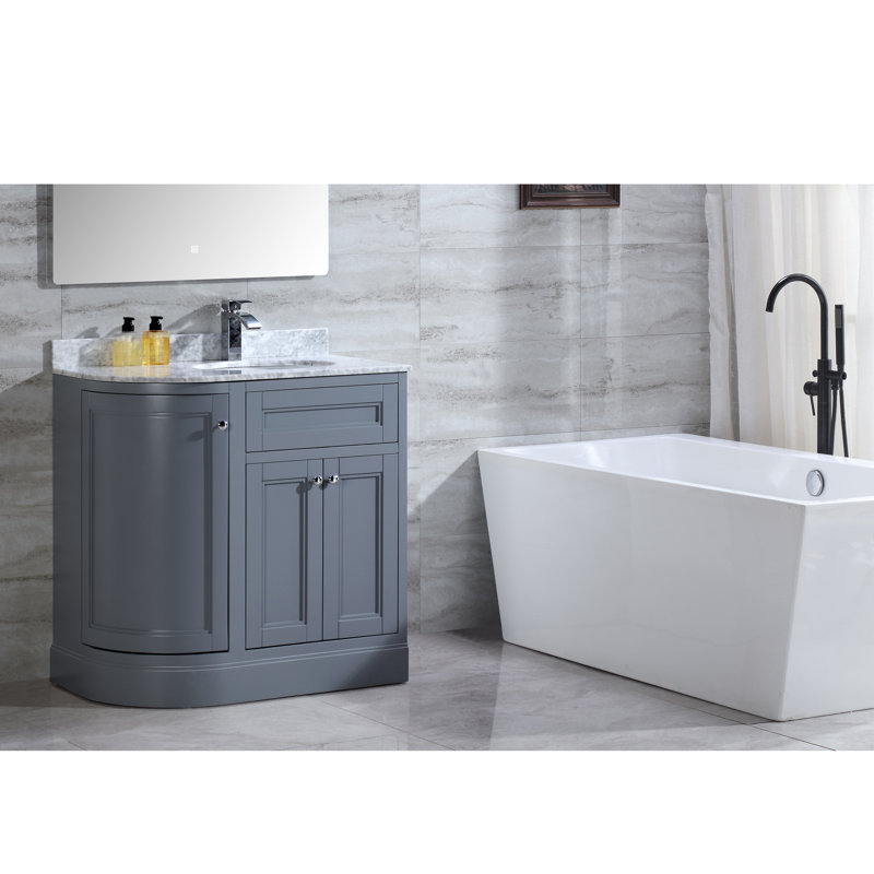 Ensemble de meuble-lavabo simple 36 po avec plateau Mirhan, Marbre de Carrare, Gris
