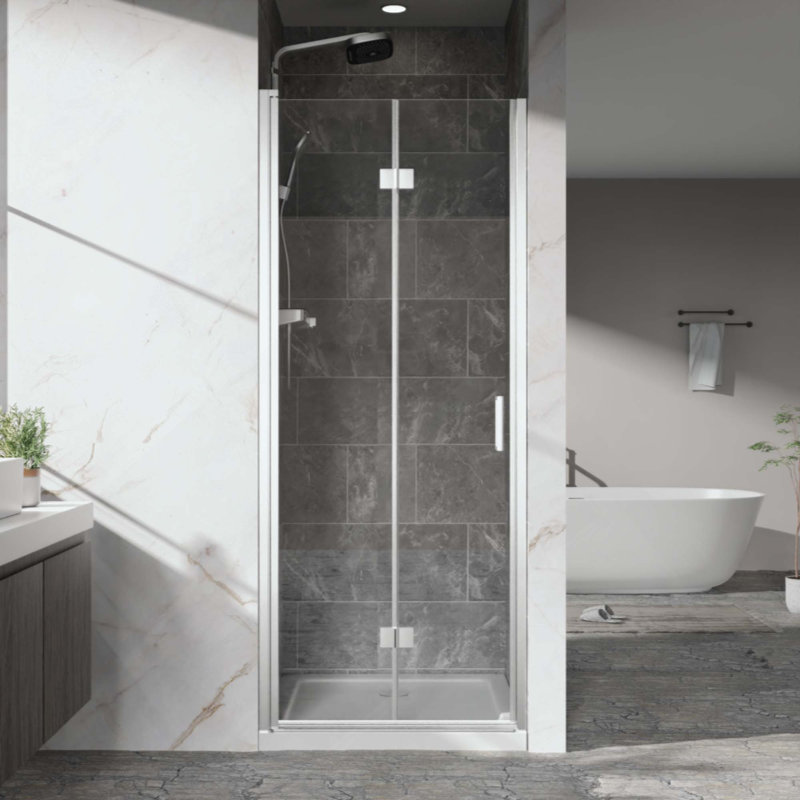 Pivot Shower Doors, Frameless Bi-Fold Swing Shower Door,1/4" (6Mm) Clear Tempered Glass Hardware, Reversible Installation