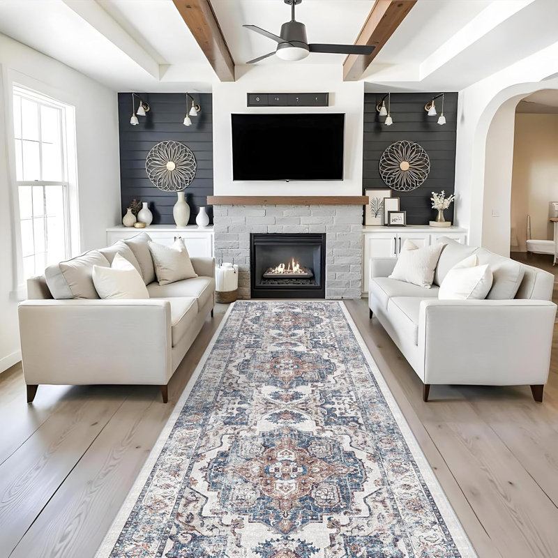 Wide Hallway Rug: Vintage Washable Soft for Living Room Bedroom Water Resistant Carpet with Non-Slip Backing for Entry Kitchen Dining Room Thin Bathroom Floor Mat(Brick)