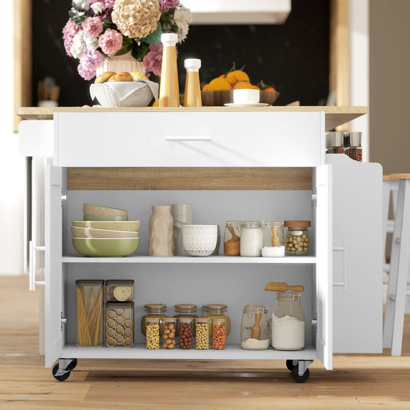 Îlot de cuisine mobile avec chariot électrique, Blanc