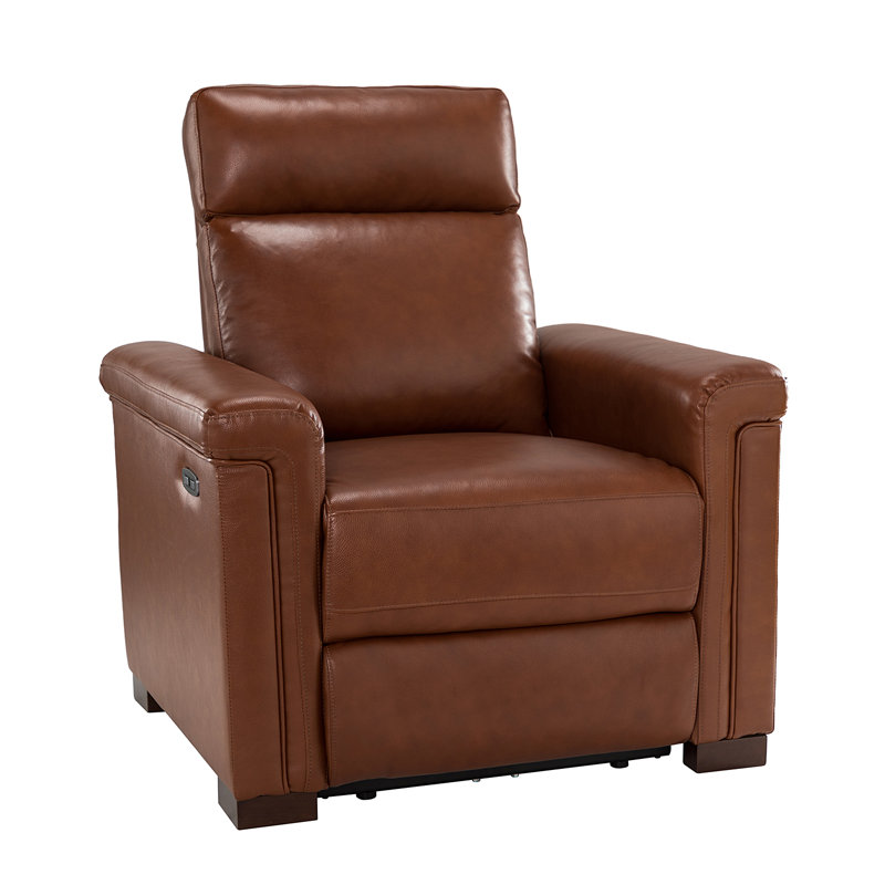 Westdale 36.02'' W Genuine Leather Power Standard Recliner with Solid Wood Legs, Brown