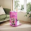 Clear Acrylic Side Table On Lockable Wheels, C Shaped End Table For Sofa, Small Coffee Tables For Small Spaces, Pink
