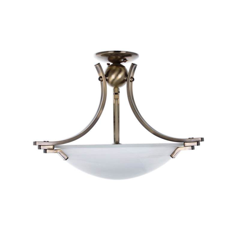 Woodburn Glass Semi Flush Mount, Antique Brass