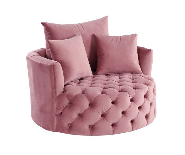 Chaise d'appoint avec velours pivotant rose, Pink