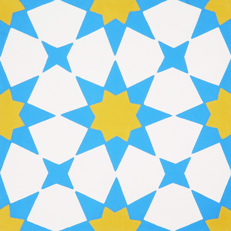Medina 8" x 8" Cement Patterned Wall & Floor Tile, Yellow/Blue