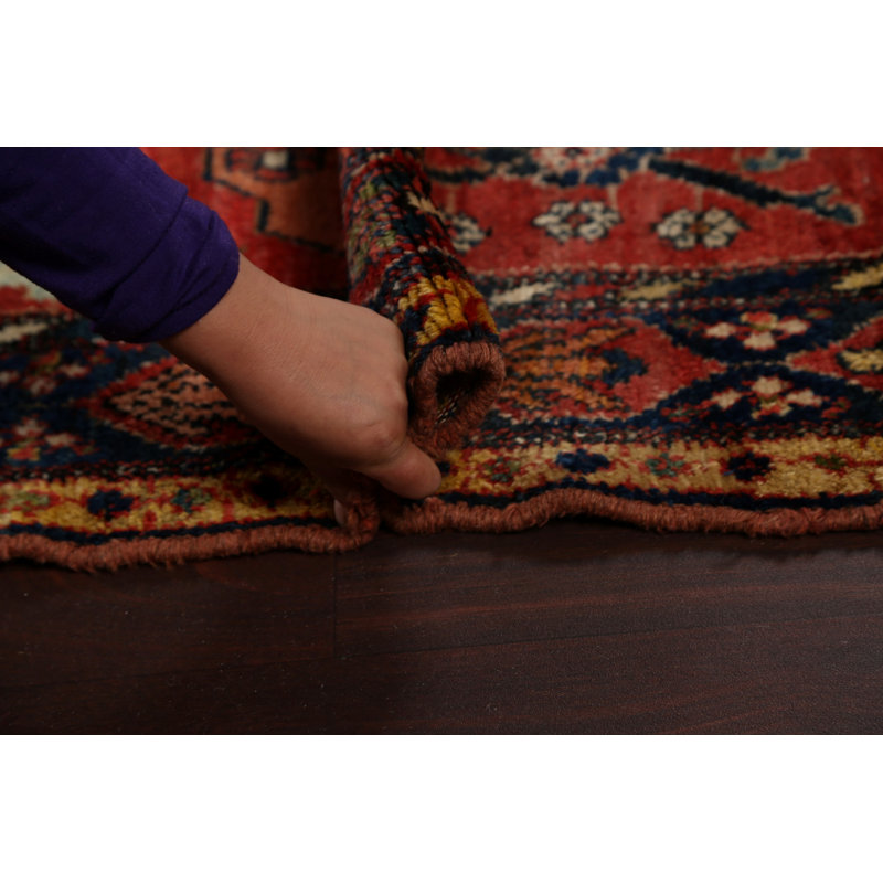 Tapis décoratif en laine de conception unique noué à la main avant 1900 Bakhtiari rouge 12 pi 8 po x 16 pi
