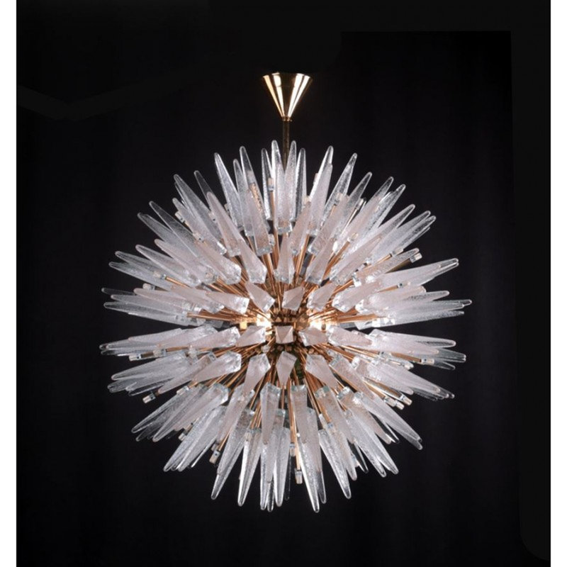 Lustre en verre de Murano, Givré, H 65 po x l 60 po x P 60 po, Bronze