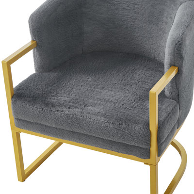 Modern Accent Chair Cozy Armchair Upholstered Reading Chair with Gold Metal Frame Living Room, Bedroom, or Office, Grey