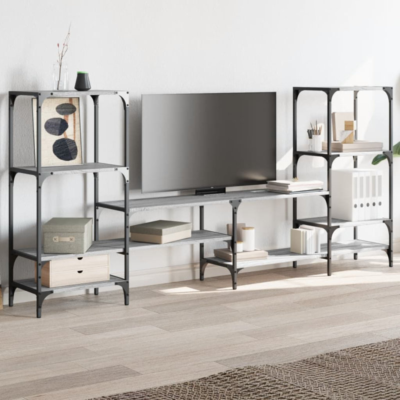 Abshure Unfinished TV Stand for TVs up to 88" with Fireplace Included, Grey Sonoma