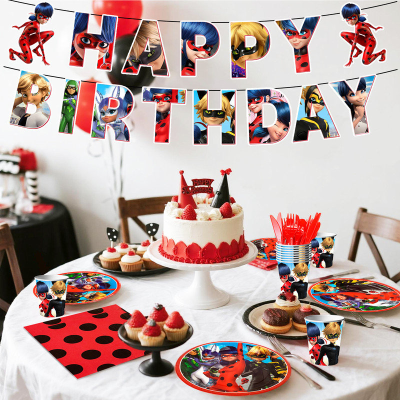 Miraculous Ladybug Party Supplies Tableware Miraculous Ladybug Table Cloth Banner Plates