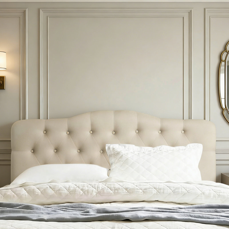 Linen Upholstered Headboard-Modern-Adjustable Height-Button Tufting, Queen, Beige