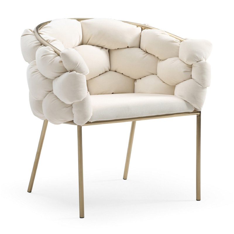 Fauteuil rembourré en velours Lawncrest, Blanc, Laiton brossé