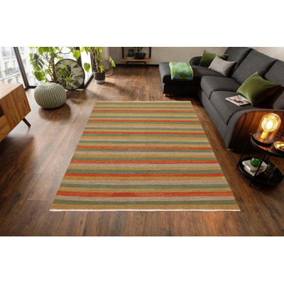Tapis beige / rouge / vert en laine à motif géométrique rectangulaire tissé à plat Newburyport 8 pi x 9 pi 8 po