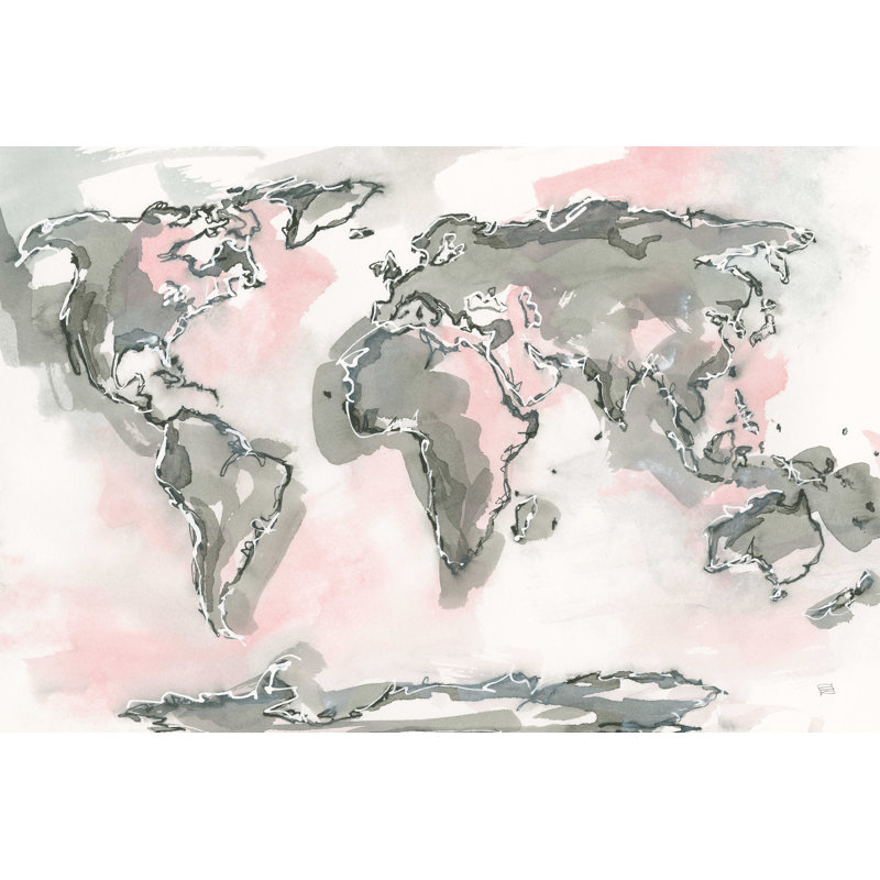 Carte du monde rosé, H 32 po x l 48 po
