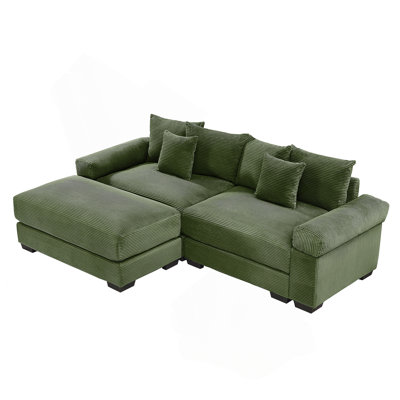 82.6"  Oversized Cloud Modular L-Shape Sectional Couch, Soft Corduroy Fabric, With Chaise, Deep Seat Wide Armrests, Ergonomic Design, 6 Throw Pillows, Easy Assembly, For Living Rooms, Lounges,Green