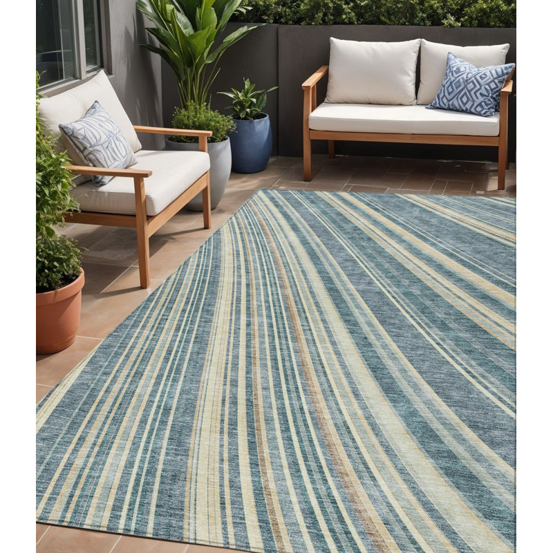 Tapis intérieur lavable rayé bleu ciel 5 pi x 8 pi