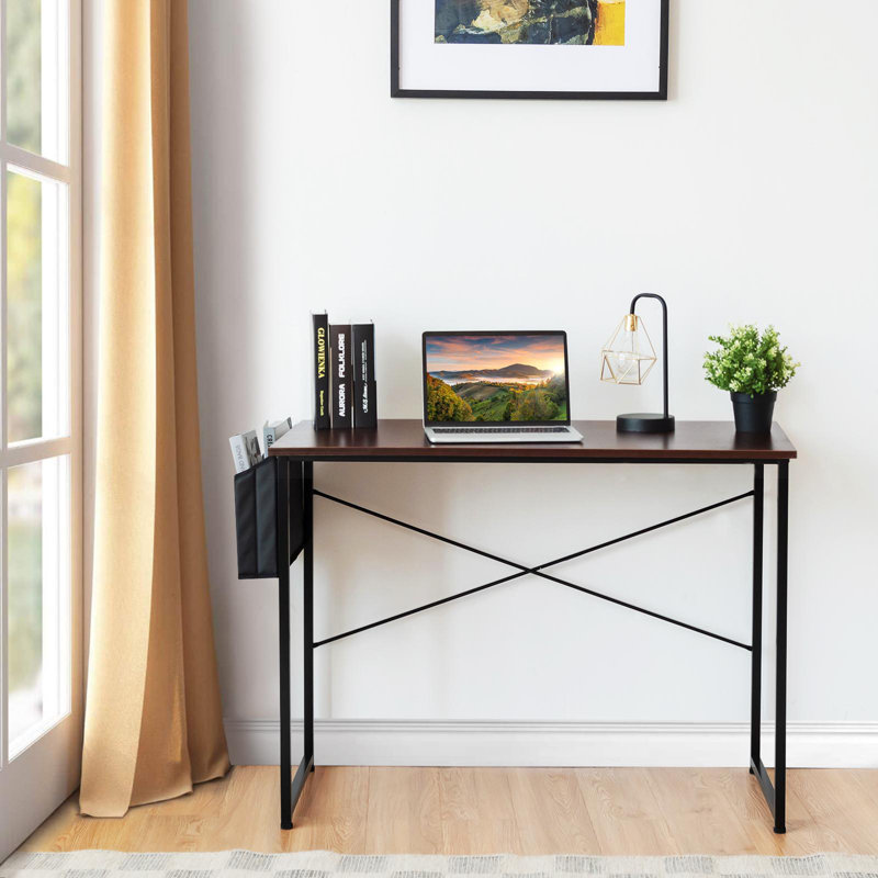 Metal Base Writing Desk, Coffee/Black, 30" H x 47" W x 20" D
