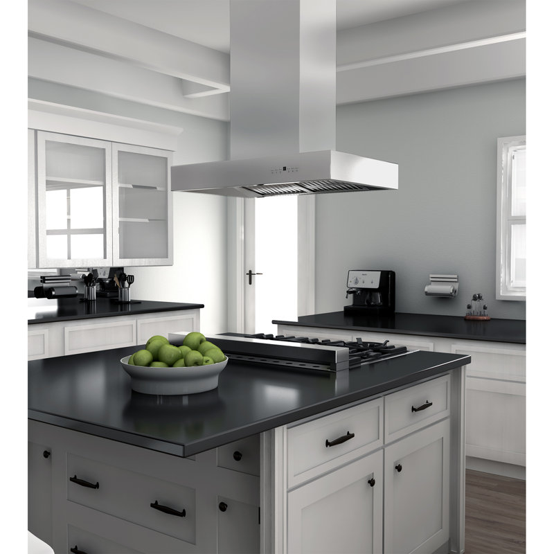 42" Professional 700 CFM Ducted Island Range Hood in Brushed Stainless Steel, 42"