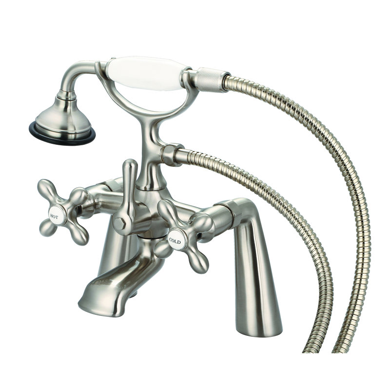 Stonington 3 Handle Deck Clawfoot Tub Faucet, Cross Handles, Brushed Nickel