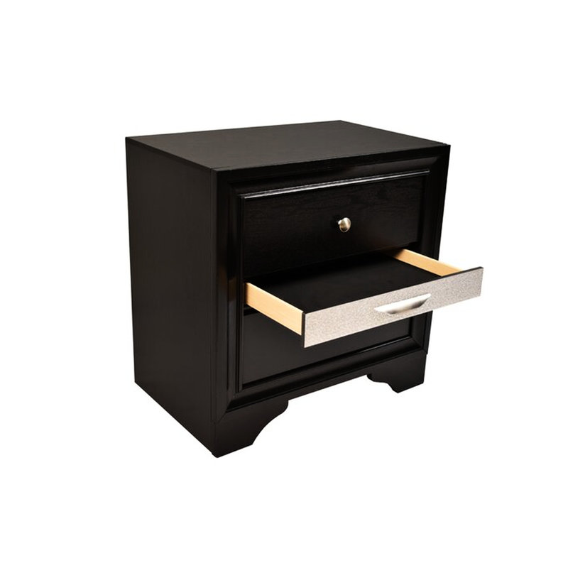 Wood 2 Drawer Nightstand - Stylish Bedroom Addition Ample Storage For With Joints, Black