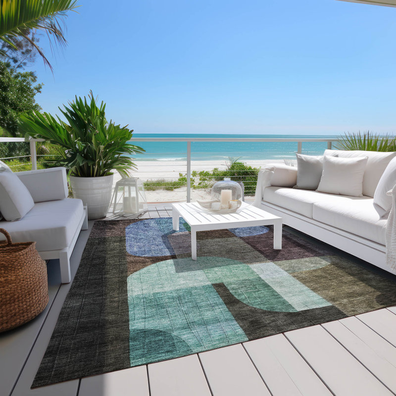 Machine Washable Indoor/Outdoor Chantille ACN1122 Brown Rug, Rectangle 10' x 14'