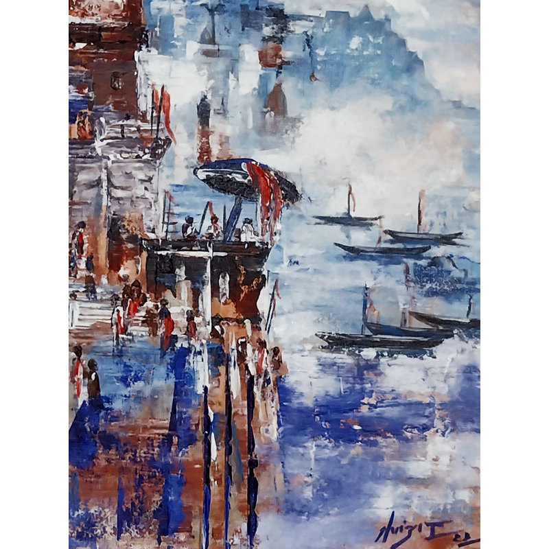 Ghat flottant de Banaras | Acrylique sur toile | Par Abhi Biswas