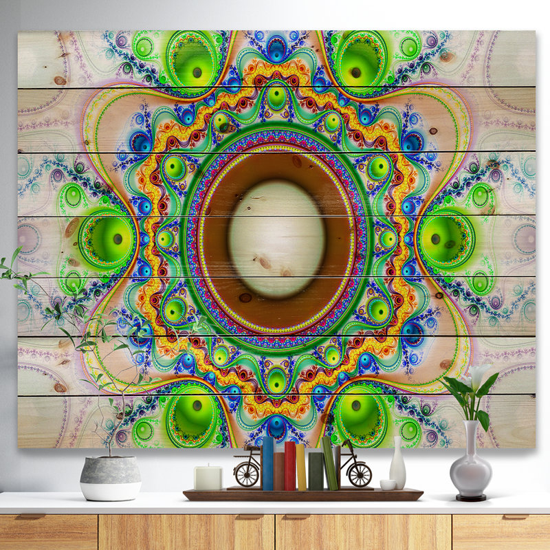 «Green Fractal Circles and Waves», impression de Cnavas, Bois, H 36 po x l 46 po x P 0,78 po