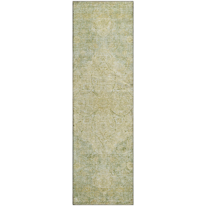 Premium Machine Washable Mayfield AMF2136 global Rug, 2'3" x 7'6" Runner, Sage