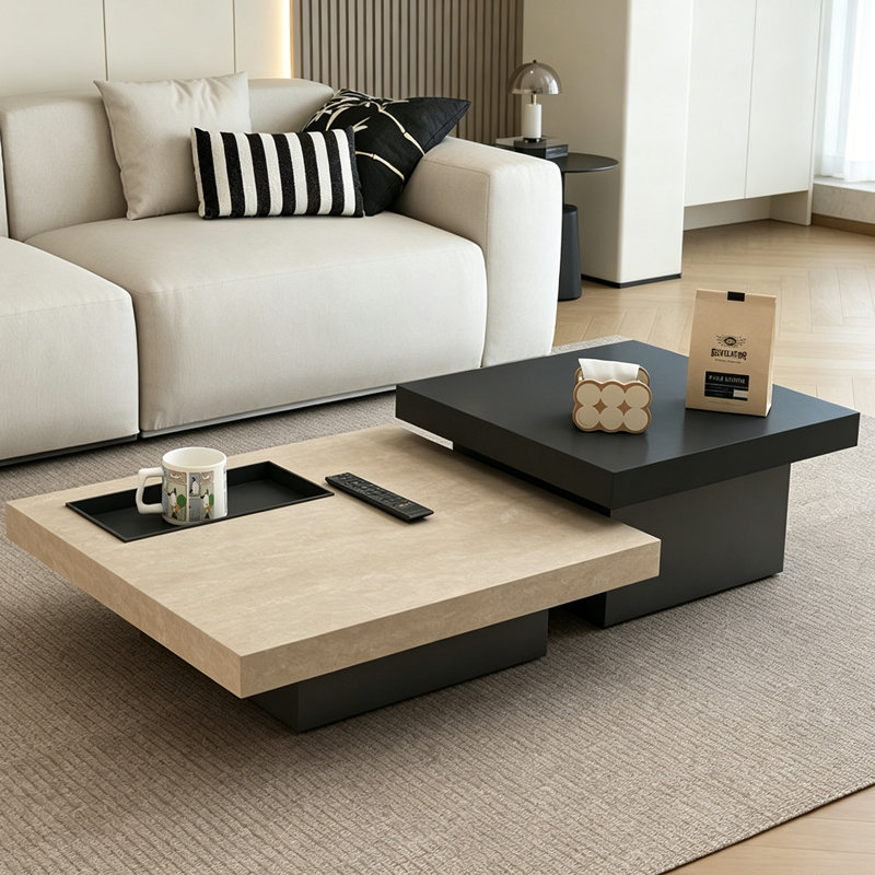 Ensemble de tables basses carrées en ardoise avec plateau Square Home, H 15,74 po x L 35,43 po x l 35,43 po