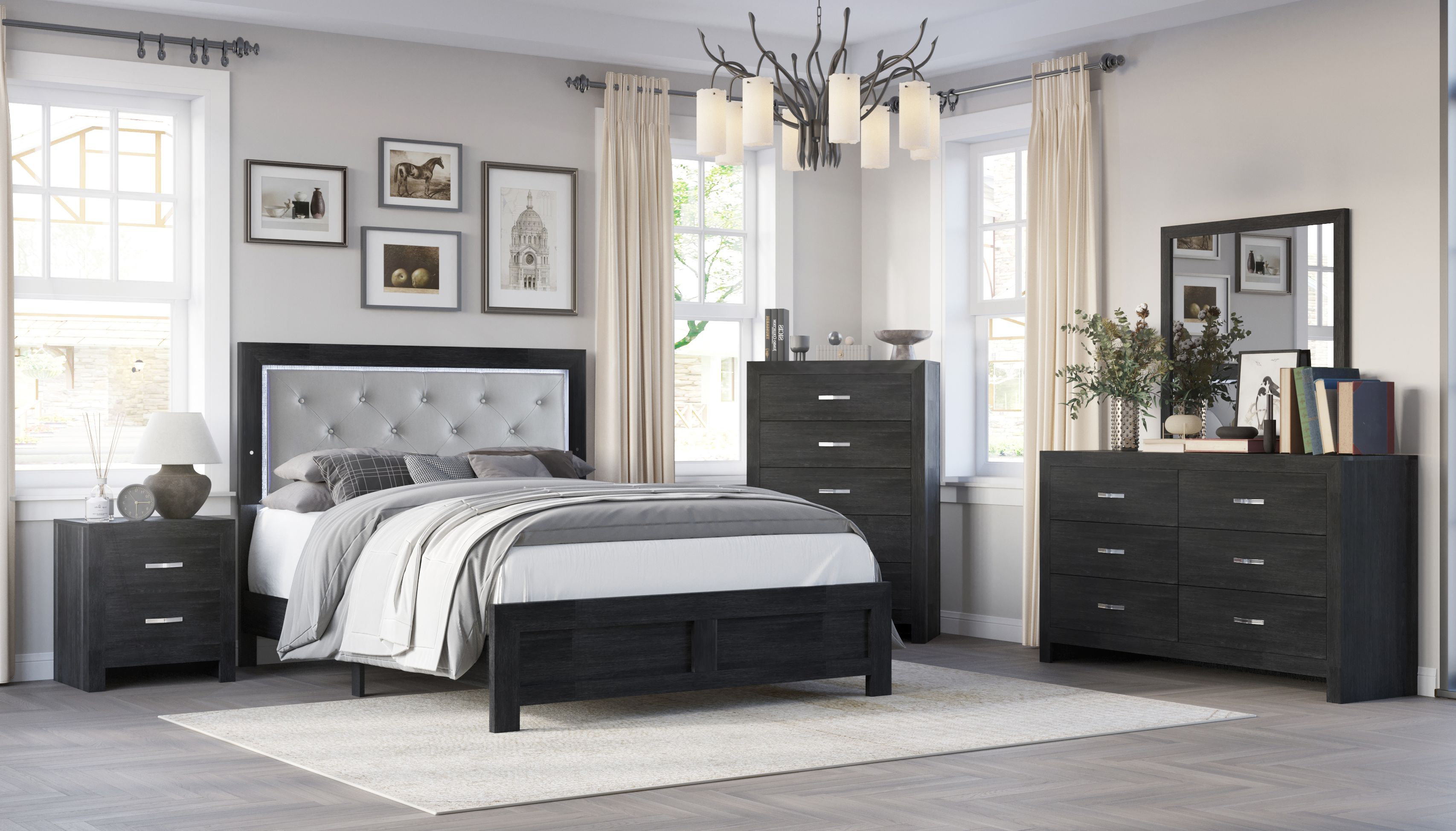 Winston Porter Josiyah Cream LED Panel Bedroom Set Special 5 Bed ...