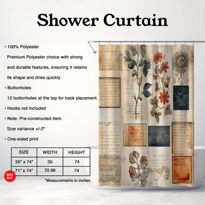 Plantes séchées - Rideau de douche Premium, H 74 po x l 71 po