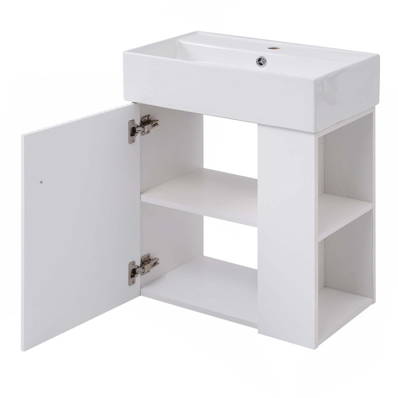 Meuble-lavabo flottant contemporain avec lavabo en céramique