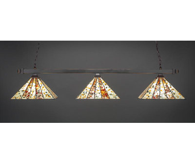 Square 3 Light Bar Shown With 14" Fiesta Art Glass