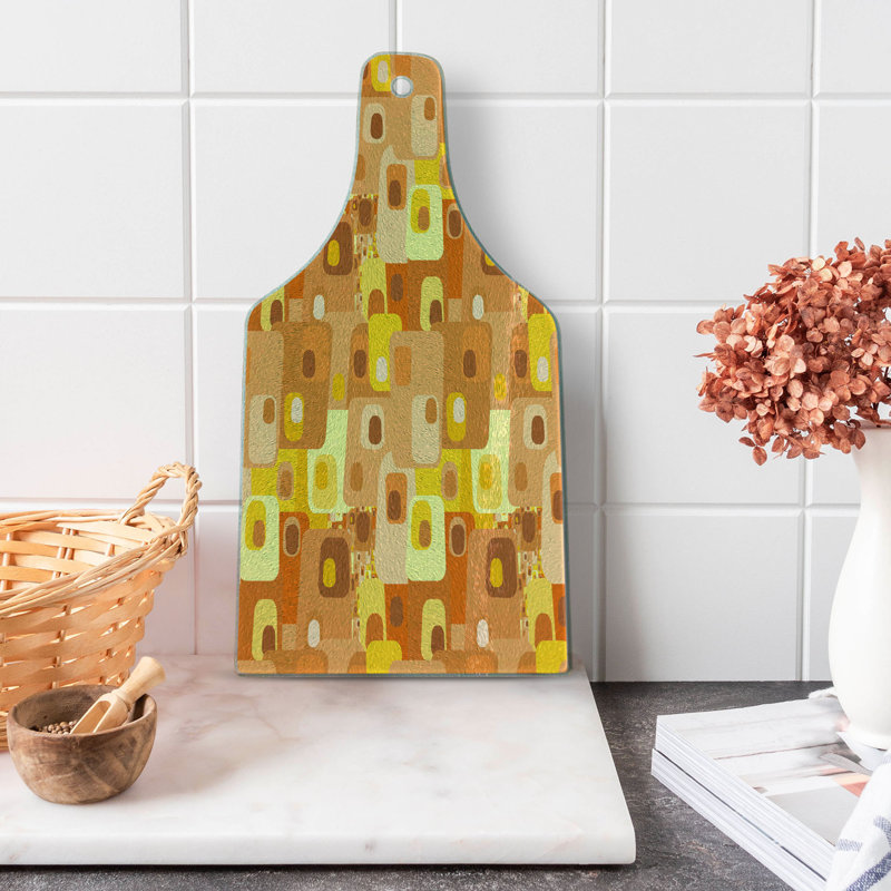 Ambesonne Retro Tempered Glass Cutting Board Rounded Funky Squares Multicolor
