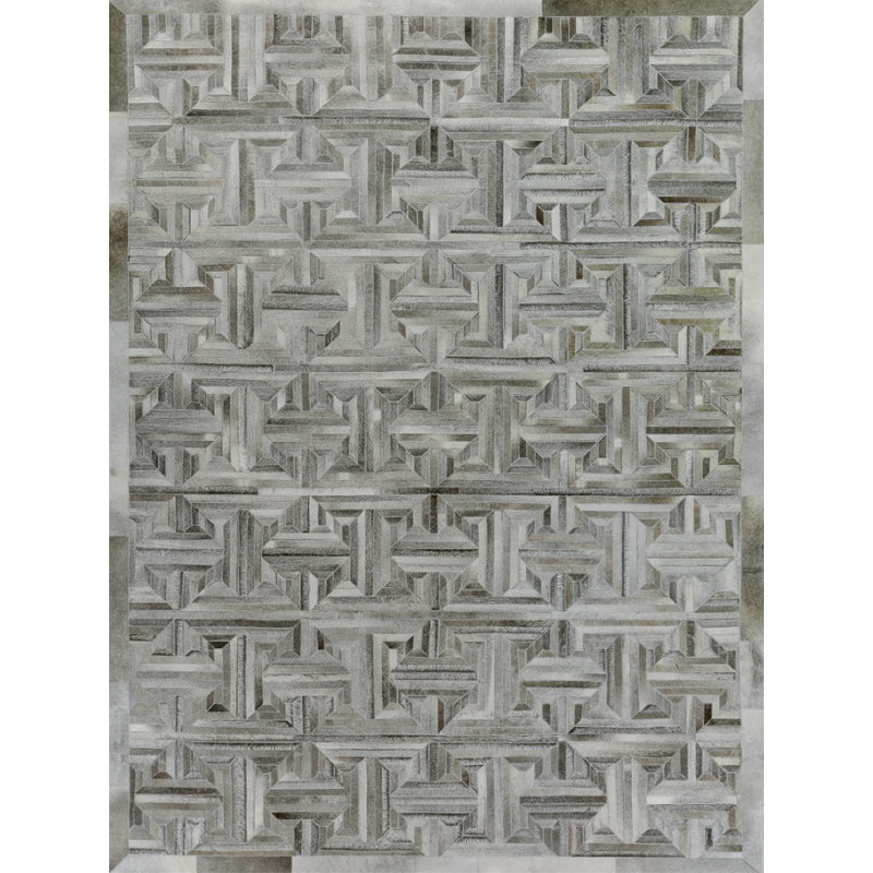 Natural Hide Hand Woven Cowhide Geometric Area Rug, Rectangle 8' x 11'