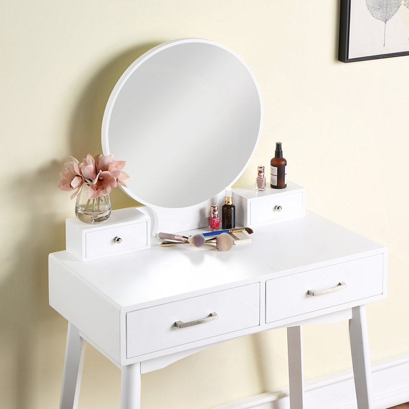 Liannon Contemporary Wood Vanity And Stool Set, White