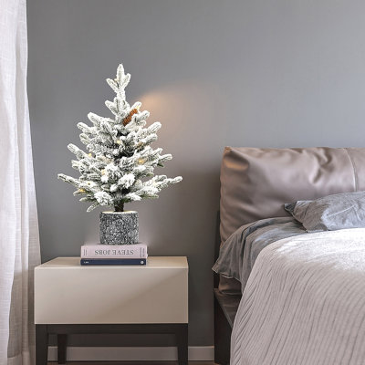 Arbre de Noël floqué avec base en pot, 30 lumières DEL blanc chaud, 189 pointes, branches en PE + PVC avec 3 pommes de pin
