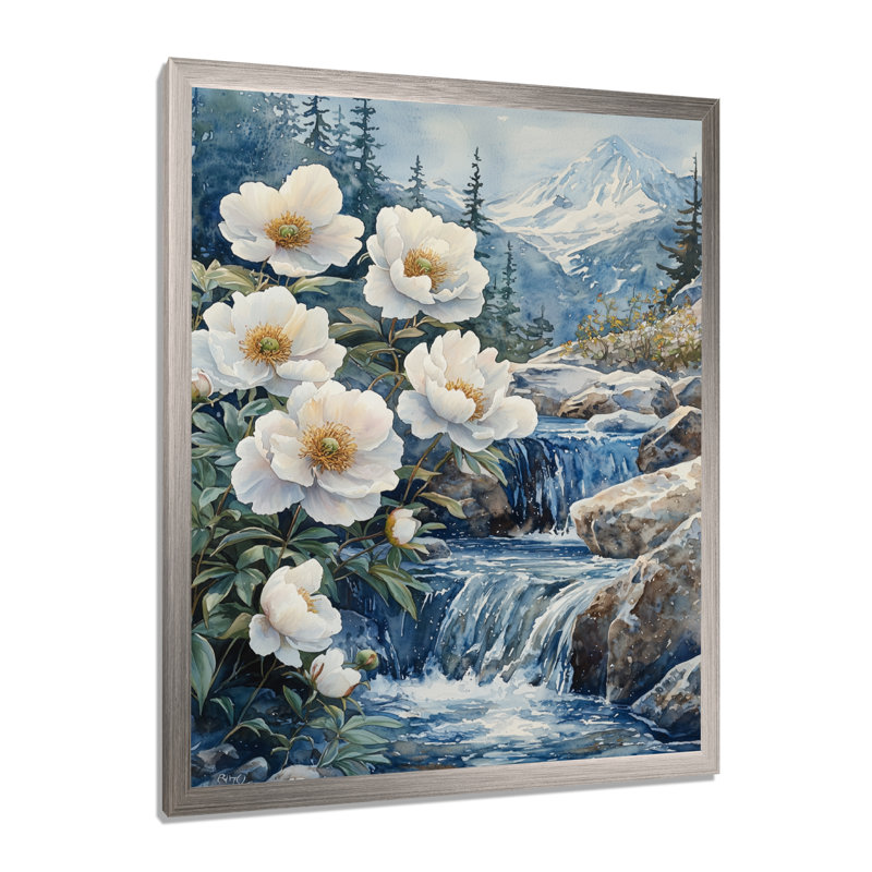 Giullia - Décoration murale florale, Reproduction encadrée d'une seule photo, Argent argent, H 20 po x l 12 po