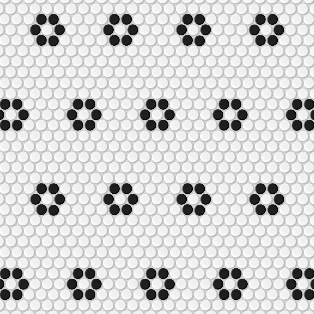 Metro Penny Matte White with Black Hvy Flwr 9-3/4" x 11-1/2" Porcelain Mosaic Floor and Wall Tile Merola Tile