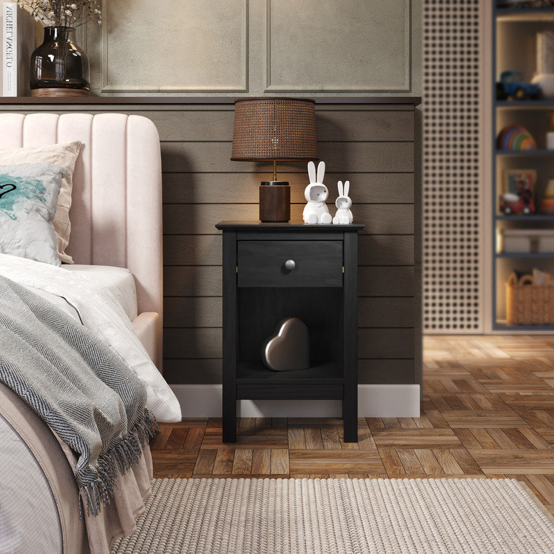  One Drawer End Table/Nightstand Black, Black