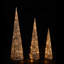 Set Of 3 Lighted Christmas Plastic Champagne Gold Cone Tree With 65 Warm White LED Lights